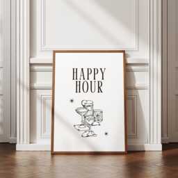 Happy Hour - Text With Stars Poster Home Bar, Modern Decor, Cool Print, Kitchen Wall Art, Cocktail Lover, Happy Art - thumbnail 1