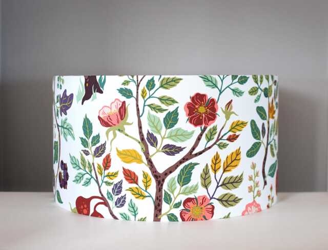 Tree & Flowers Lampshade Scandinavian Fabric, Gold Silver Or White Lining, 30cm To 45cm Diameters, For Lamp Base Ceiling Light Shade - image 1