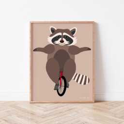 Raccoon Illustration Set, Raccoons On A Unicycle Fun Art, Animals Having Fun, Trash Panda Digital Printable Wall Hanging, Bouquets - thumbnail 3