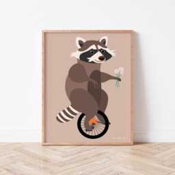 Raccoon Illustration Set, Raccoons On A Unicycle Fun Art, Animals Having Fun, Trash Panda Digital Printable Wall Hanging, Bouquets - thumbnail 2