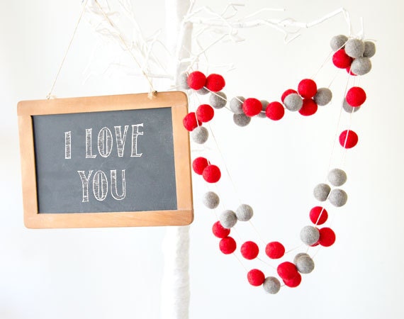 Red Garland. Christmas Decor. 50 Felt Balls 3 Metres.felt Ball Garland.red Wedding Decor Party Decor.valentine's Grey - image 1