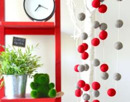 Red Garland. Christmas Decor. 50 Felt Balls 3 Metres.felt Ball Garland.red Wedding Decor Party Decor.valentine's Grey - thumbnail 3