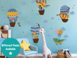 Hot Air Balloons Wall Sticker Pack, Animal Hot Balloon, Jungle Stickers, Giraffe Sticker, Elephant Decal - thumbnail 1