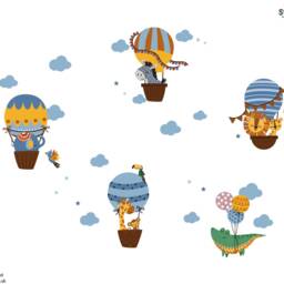 Hot Air Balloons Wall Sticker Pack, Animal Hot Balloon, Jungle Stickers, Giraffe Sticker, Elephant Decal - thumbnail 2