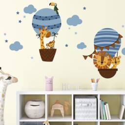 Hot Air Balloons Wall Sticker Pack, Animal Hot Balloon, Jungle Stickers, Giraffe Sticker, Elephant Decal - thumbnail 3