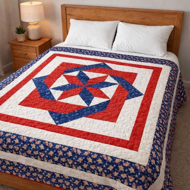 "Patriotic Pinwheel Quilt Pattern - Americana Throw - 66"" X 66" - image 1