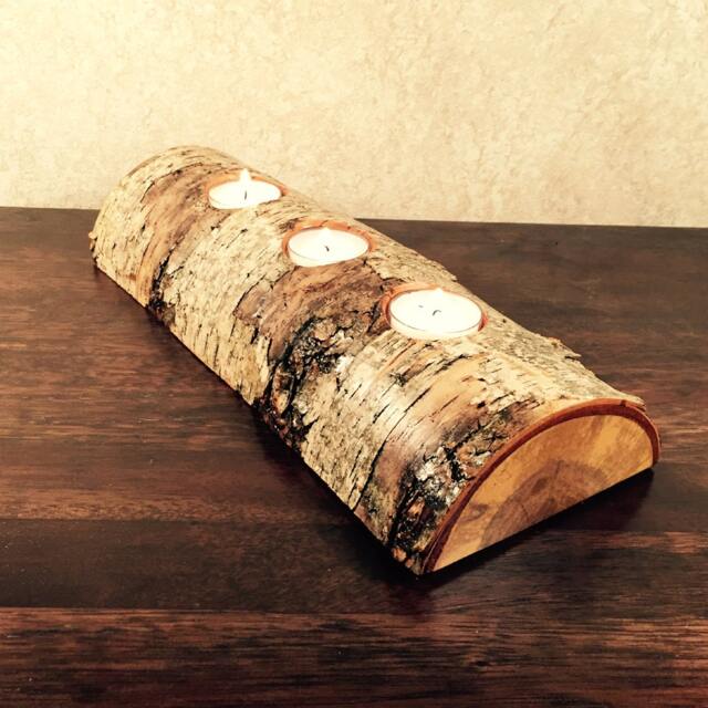 Half Log Birch Wood Candle Holder - image 1