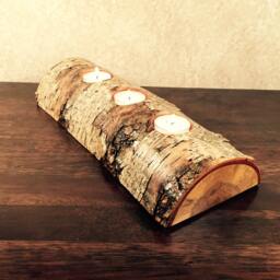 Half Log Birch Wood Candle Holder - thumbnail 1