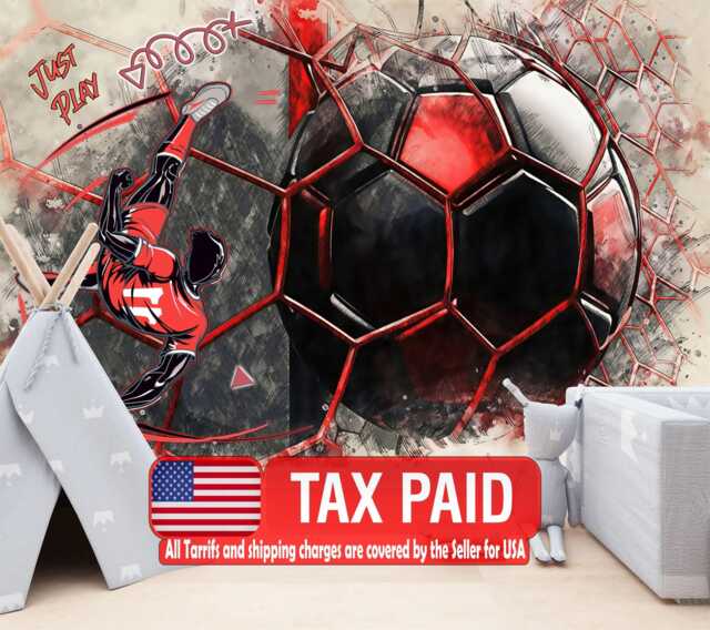 Football Soccer Mural, Boys Room Decor, Peel & Stick Wallpaper - image 1