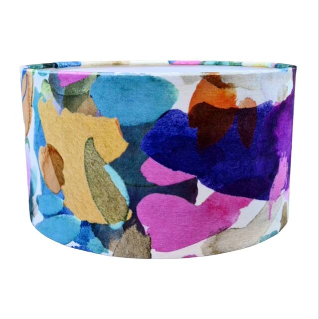Bluebellgray Wee Archie Velvet Drum Lampshade Abstract Watercolor Pattern - image 1
