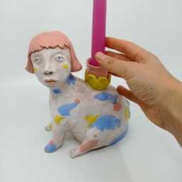 Mythical Ceramic Candle Holder Whimsical Dog Figurine Sculpture - thumbnail 3