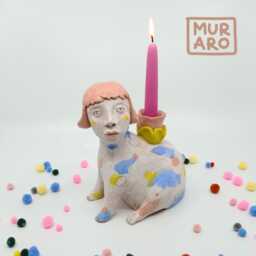Mythical Ceramic Candle Holder Whimsical Dog Figurine Sculpture - thumbnail 1