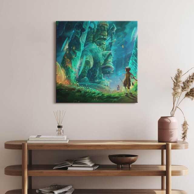 Children in A Fairy Tale Forest Canvas, Wall Art Picture, Turquoise Decoration, Abstraction Canvas - image 1