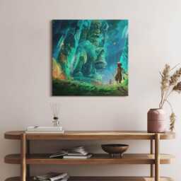 Children in A Fairy Tale Forest Canvas, Wall Art Picture, Turquoise Decoration, Abstraction Canvas