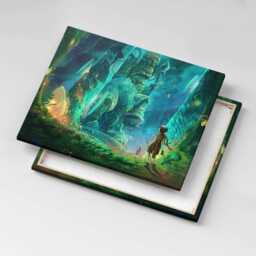 Children in A Fairy Tale Forest Canvas, Wall Art Picture, Turquoise Decoration, Abstraction Canvas - thumbnail 3