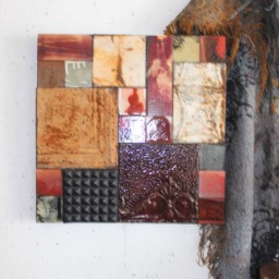 Sale Mixed Media Ceiling Tin Tile Assemblage Collage 21 Insq Organic Midcentury Oil Paint 150 Yr.old Patina Rust Indoor Outdoor Garden Art - thumbnail 2