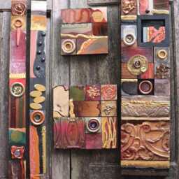 Sale Mixed Media Ceiling Tin Tile Assemblage Collage 21 Insq Organic Midcentury Oil Paint 150 Yr.old Patina Rust Indoor Outdoor Garden Art - thumbnail 4