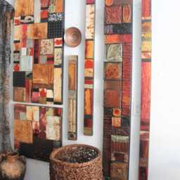 Sale Mixed Media Ceiling Tin Tile Assemblage Collage 21 Insq Organic Midcentury Oil Paint 150 Yr.old Patina Rust Indoor Outdoor Garden Art - thumbnail 3
