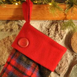 Christmas Stocking, Upcycled Wool Recycled Log Cabin Decor - thumbnail 4