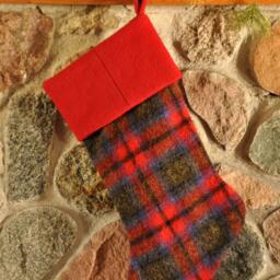Christmas Stocking, Upcycled Wool Recycled Log Cabin Decor - thumbnail 2
