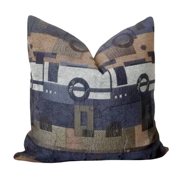Brown Green Geometric Chenille Woven Pillow Cover - Abstract Textured Throw