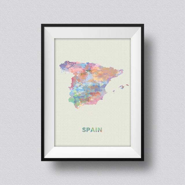Spain Watercolor Map Art Print Ink Splash Poster Canvas