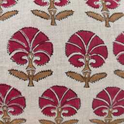 Block Print Linen Lumbar Pillow Cover Red , Camel Color Floral - thumbnail 2