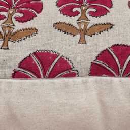 Block Print Linen Lumbar Pillow Cover Red , Camel Color Floral - thumbnail 3