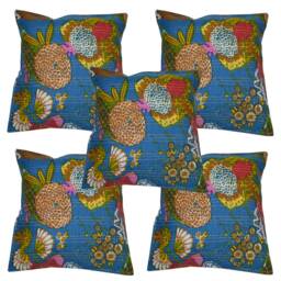 Indian Cotton Pillow Beautiful Handmade Kantha Cushion Cover Throw Cases For Sofa Bed Cover Floral Print - thumbnail 1