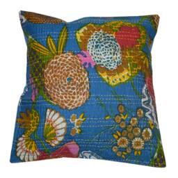Indian Cotton Pillow Beautiful Handmade Kantha Cushion Cover Throw Cases For Sofa Bed Cover Floral Print - thumbnail 2
