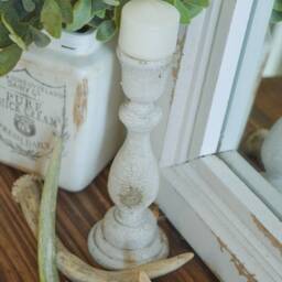 Chippy Candlestick, Farmhouse Decor, Vintage Style Rustic White Candle Holder, Antique Look - thumbnail 4