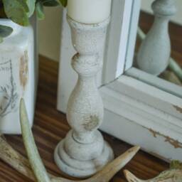 Chippy Candlestick, Farmhouse Decor, Vintage Style Rustic White Candle Holder, Antique Look - thumbnail 3