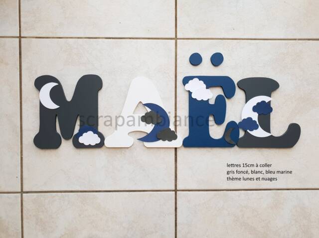 Wooden Letter, Personalized Letter Decoration Room, Baby, Decorative Letters Theme Stars Et Cloud