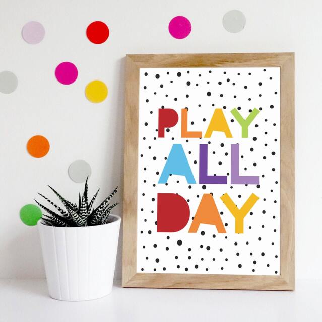 Girls Boys Nursery Prints, Rainbow, Playroom Bedroom Decor, Colourful Wall Art, Kindergarden Play All Day - image 1