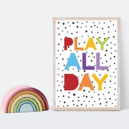 Girls Boys Nursery Prints, Rainbow, Playroom Bedroom Decor, Colourful Wall Art, Kindergarden Play All Day - thumbnail 2