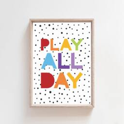 Girls Boys Nursery Prints, Rainbow, Playroom Bedroom Decor, Colourful Wall Art, Kindergarden Play All Day - thumbnail 3