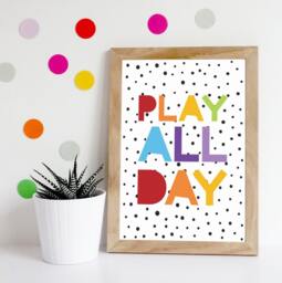 Girls Boys Nursery Prints, Rainbow, Playroom Bedroom Decor, Colourful Wall Art, Kindergarden Play All Day - thumbnail 1