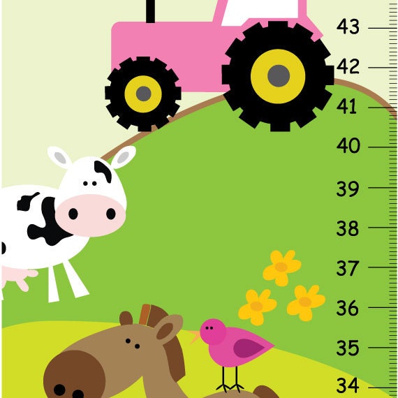 Girls Farm Animal Children Bedroom Nursery Growth Chart Wall Art - image 1