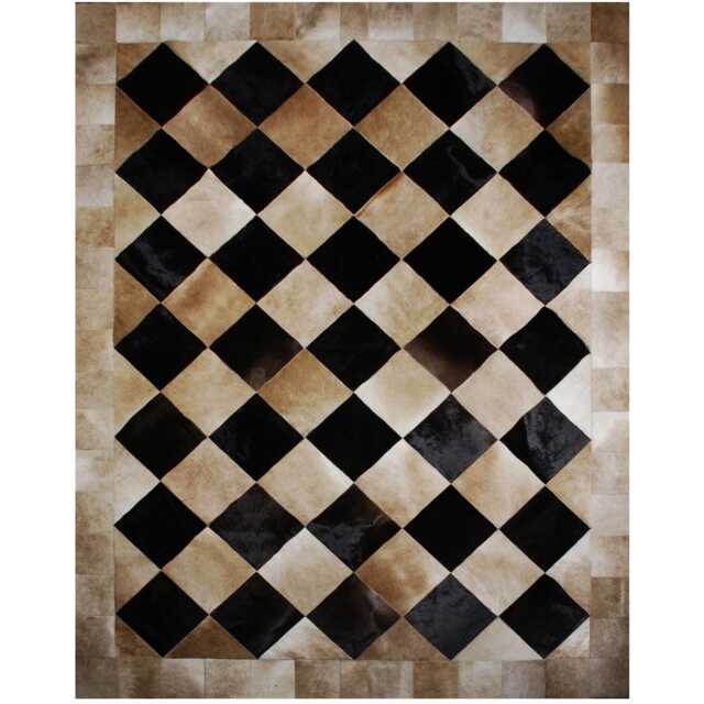 Queen Patch Cowhide Rug in Beige & Black Squares - Custom Sizes - image 1