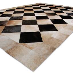 Queen Patch Cowhide Rug in Beige & Black Squares - Custom Sizes - thumbnail 4