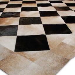 Queen Patch Cowhide Rug in Beige & Black Squares - Custom Sizes - thumbnail 3