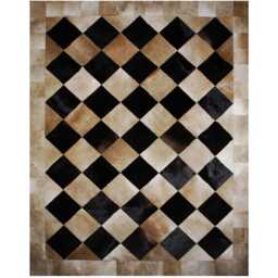 Queen Patch Cowhide Rug in Beige & Black Squares - Custom Sizes