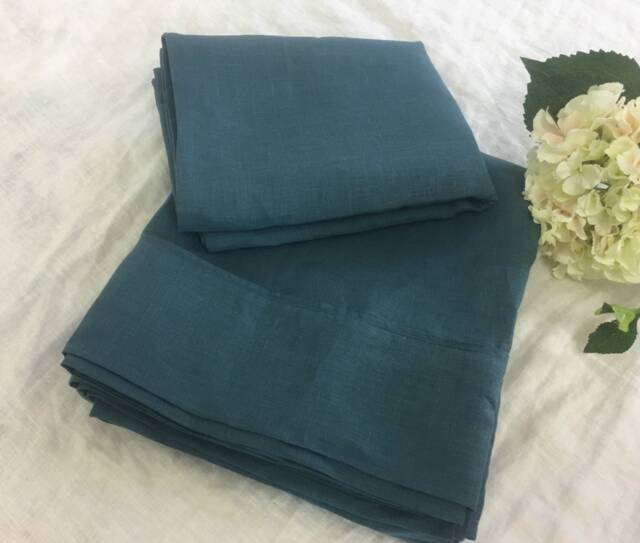 Yale Blue Linen Bed Sheets, Dark Sheets Set, Available in Queen, King, Twin, Full, Custom Size Welcome - image 1