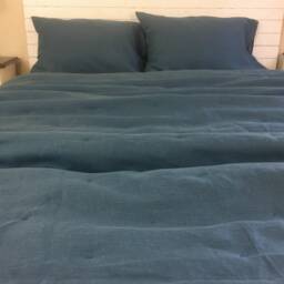Yale Blue Linen Bed Sheets, Dark Sheets Set, Available in Queen, King, Twin, Full, Custom Size Welcome - thumbnail 3