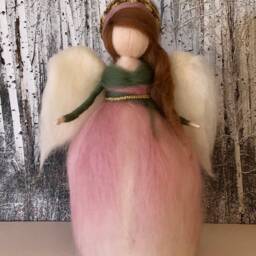 Needle Felt Angel Christmas Tree Topper, Waldorf Inspired, - Customize Your Tree Topper With Hair & Skin Dress Colors - thumbnail 2