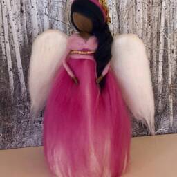 Needle Felt Angel Christmas Tree Topper, Waldorf Inspired, - Customize Your Tree Topper With Hair & Skin Dress Colors - thumbnail 4