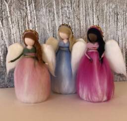 Needle Felt Angel Christmas Tree Topper, Waldorf Inspired, - Customize Your Tree Topper With Hair & Skin Dress Colors - thumbnail 1