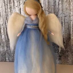 Needle Felt Angel Christmas Tree Topper, Waldorf Inspired, - Customize Your Tree Topper With Hair & Skin Dress Colors - thumbnail 3