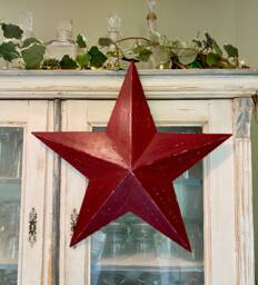 Red Barn Star Hand Painted Distressed Wooden Wall Decoration - 55cm Valentine, Mothers Day Gift - thumbnail 1