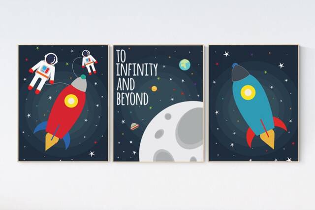 Space Nursery Decor Rocket Ship Kids Room Wall Art Print - image 1